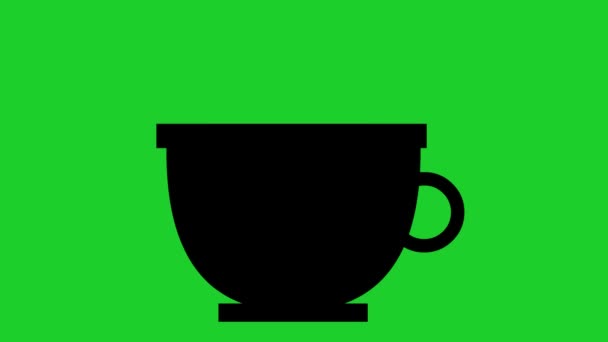 Animation Black Silhouette Icon Hot Drink Cup Steam Moving Green — 비디오