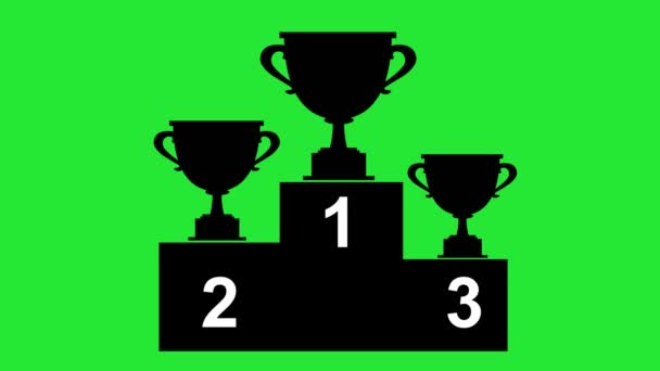 Animation Icon First Second Third Place Black Silhouettes Cups Green — Stockvideo