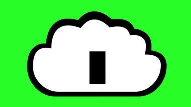 animation of a cloud file upload icon with an arrow moving up, drawn in black and white. On a green chrome key background