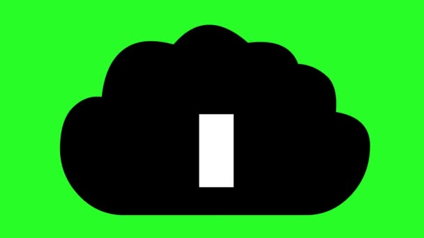 緑色のクロムキーの背景に黒い雲と上を向く白い矢印のファイルアップロードアイコンのアニメーション — ストック動画