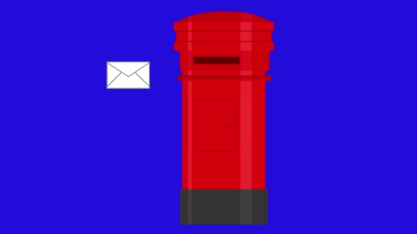 Анимация Уличных Почтовых Ящиков Конвертом Письма Фоне Голубого Хромированного Ключа — стоковое видео