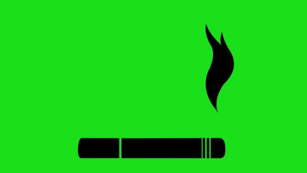 Icon Animation Black Silhouette Lit Cigarette Moving Smoke Green Chroma — Vídeo de Stock