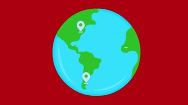 animation of planet Earth with GPS symbols (Global Positioning System), with a red chroma key background