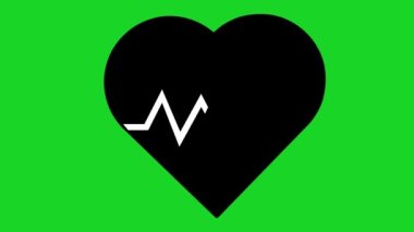 animation of heart beat icon designed in black and white, in concept of life and health.On a green chrome key background