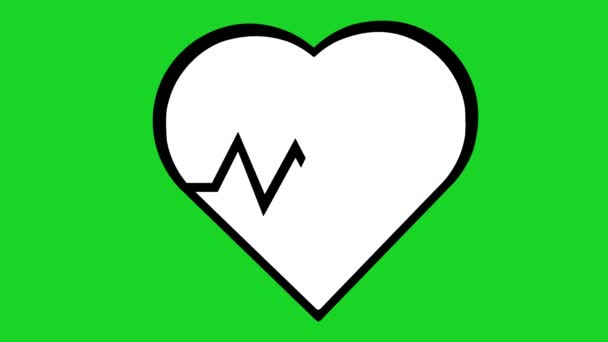 黒と白のハートビートアイコンのアニメーションは生命と健康の概念で描かれています緑のクロムキーの背景に — ストック動画