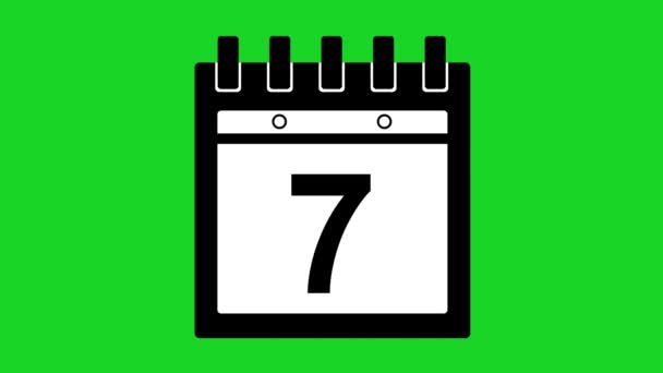 Icon Animation Almanac Calendar Drawn Black White Counting Days Green — Video