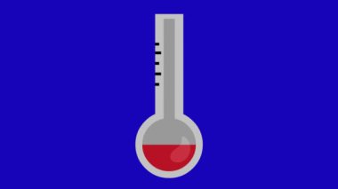 animation illustration of a thermometer rising temperature, on a blue chroma key background