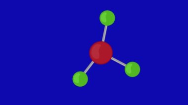 animation illustration of a molecule moving, on a blue chroma key background
