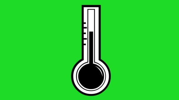 Thermometer Icon Animation High Temperature Drawn Black White Green Chroma — Αρχείο Βίντεο