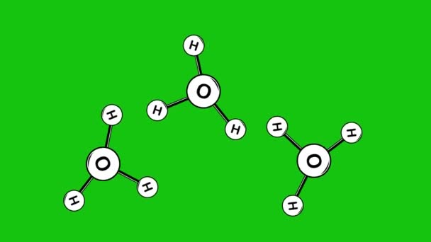 Animation Molecular Structures Moving Drawn Black White Green Chrome Key — 비디오