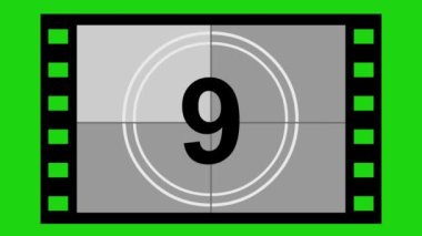 filmstrip animation with a countdown from the number 10 to 0, on a green chroma key background