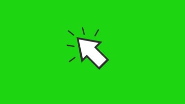 animation of icon of a cursor or pointer in the shape of an arrow, clicking. On a green chrome key background