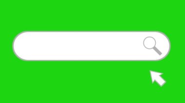 browser search icon animation, with a mouse cursor and magnifying glass. On a green chrome key background