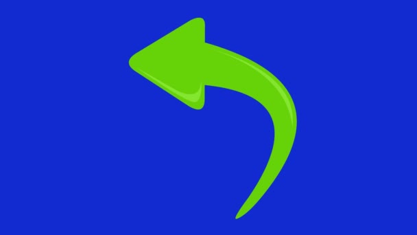 Curved Green Arrow Animation Drawing Pointing Left Side Blue Chrome — Vídeo de Stock