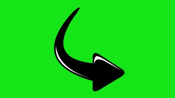 Curved Arrow Animation Drawing Pointing Right Side Green Chrome Key — Vídeo de stock