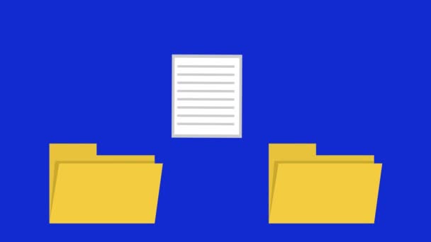 青いクロムキーの背景にファイルをコピー ペーストすることでコンピュータフォルダのアイコンのアニメーション — ストック動画