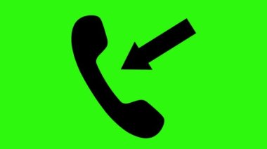 animation black silhouette of incoming call icon with a moving arrow. On a green chrome key background
