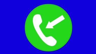 animation of incoming call icon with a white arrow pointing to a phone, on a blue chrome key background