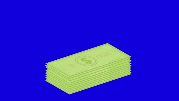 动画一元钞票堆栈 蓝色铬键背景 — 图库视频影像