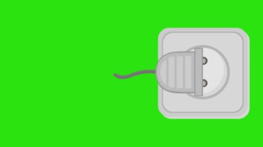 animation of a plug and a electric socket, on a green chroma key background