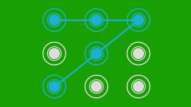 animation of mobil device unlock pattern, on a green chrome key background