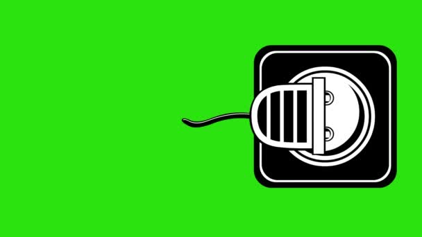 Подключите Анимацию Розетке Черно Белой Зеленом Фоне Хромированного Ключа — стоковое видео