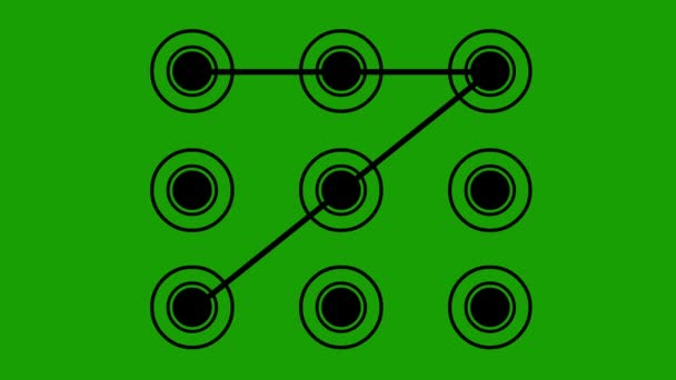 ロック解除されたモバイルデバイスのセキュリティパターンのアニメーションアイコン 緑色のクロムキーの背景に — ストック動画