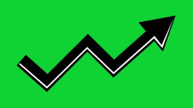 animation icon of a black and white arrow trending upwards, on a green chroma key background