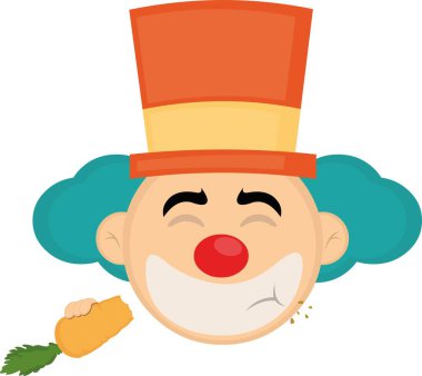 vector illustration face of a cartoon clown eating a carrot