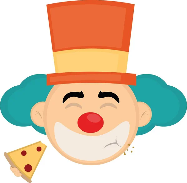 Vector Illustration Face Clown Cartoon Eating Slice Pizza — 스톡 벡터