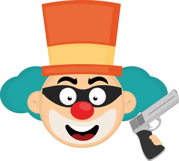 Векторная Иллюстрация Головы Клоуна Вора Маской Лице Пистолетом Руке — стоковый вектор