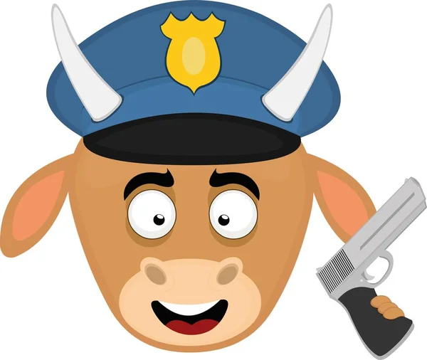 Εικονογράφηση Διάνυσμα Πρόσωπο Μιας Αγελάδας Αστυνομία Κινουμένων Σχεδίων Ένα Όπλο — Διανυσματικό Αρχείο