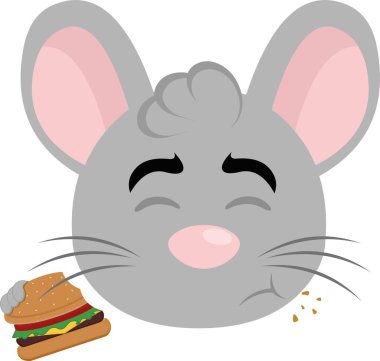 vector illustration face of a cartoon mouse eating a hamburger