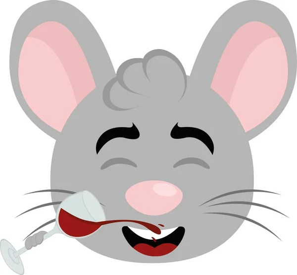 Vektorová Ilustrační Tvář Kreslené Myši Popíjející Sklenici Vína — Stockový vektor
