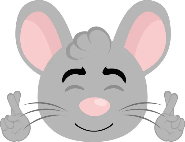 Vector Illustration Face Cartoon Mouse Crossing His Fingers Making Wish — Stock Vector