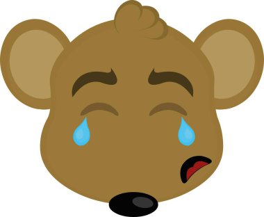 Hüzünlü bir ifadeyle bir çizgi film faresinin vektör çizimi. Gözyaşları içinde ağlıyor.