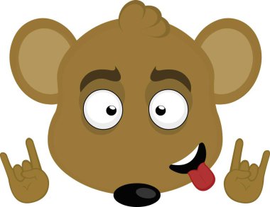 vector illustration face of a cartoon mouse with his tongue out and his hands making the classic heavy metal gesture