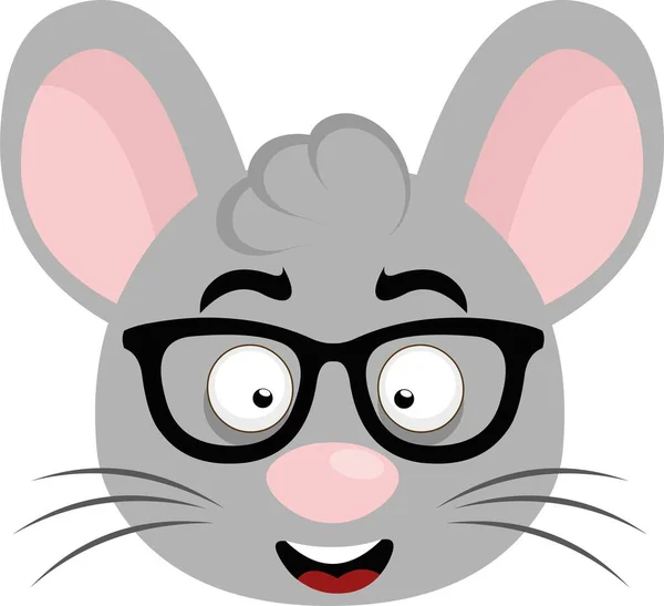 Vector Illustration Face Cartoon Mouse Nerd Glasses — Vector de stock