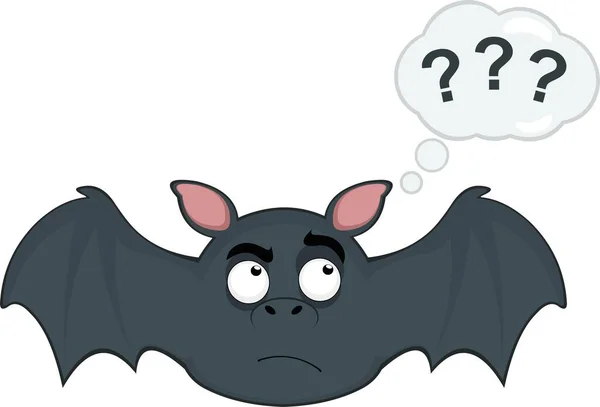 Illustrazione Vettoriale Pipistrello Vampiro Con Espressione Pensante Dubbia Con Una — Vettoriale Stock