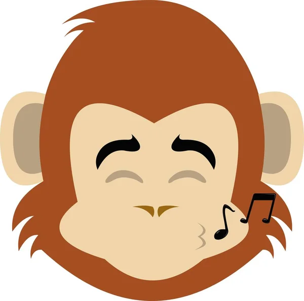 stock vector vector illustration face of a cartoon monkey whistling with musical notes on his lips