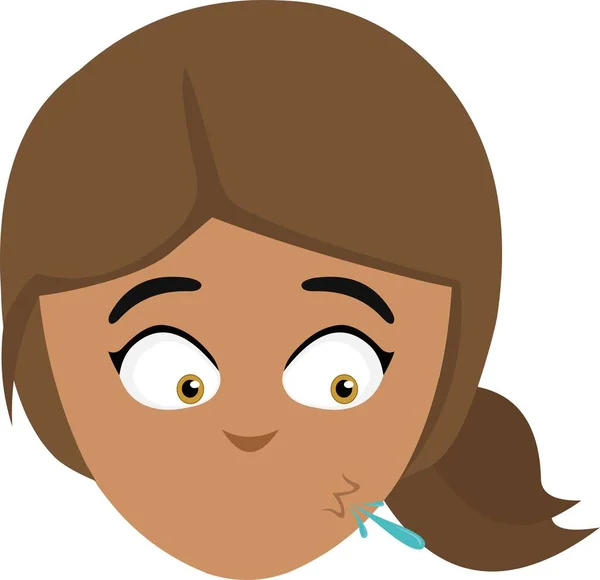 Vektor Illustration Gesicht Einer Karikatur Brünettes Mädchen Spuckt — Stockvektor