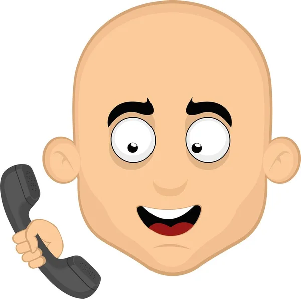 Volto Illustrazione Vettoriale Uomo Calvo Cartone Animato Parlando Telefono — Vettoriale Stock
