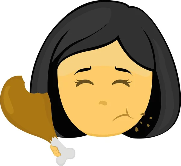 Vettore Emoji Illustrazione Giallo Fumetto Ragazza Mangiare Pollo Gamba — Vettoriale Stock