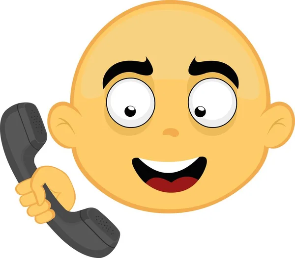 Vector Illustration Emoticon Face Yellow Cartoon Character Talking Phone — Stock Vector