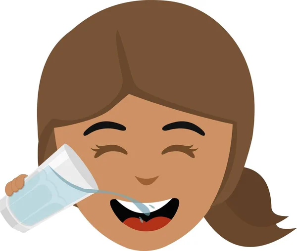 Vector Illustration Face Man Brunette Woman Cartoon Drinking Glass Water — Stock Vector