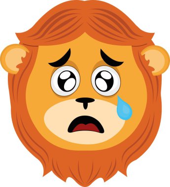 vektör illüstrasyon aslan karikatür yüzü hüzünlü bir ifade, sulu gözler ve bir gözünden dökülen gözyaşı