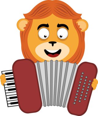 Müzikal enstrüman akordeonu çalan aslan çizgi filminin vektör çizimi.