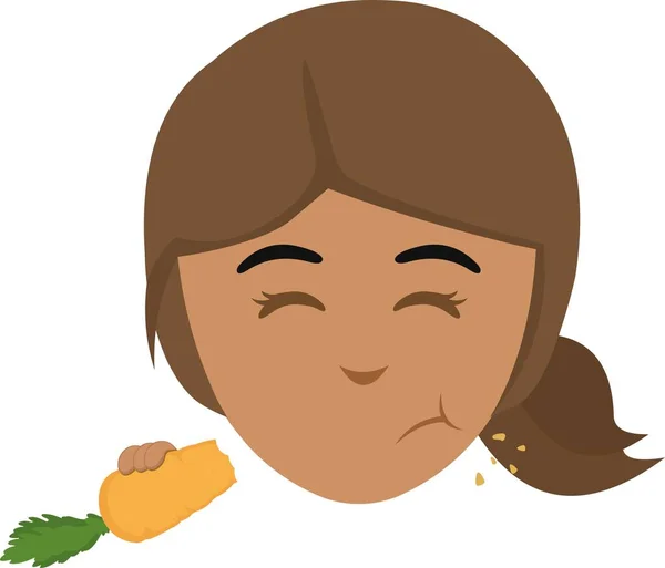 Εικονογράφηση Διάνυσμα Πρόσωπο Ενός Καρτούν Μελαχρινή Κοπέλα Τρώει Ένα Καρότο — Διανυσματικό Αρχείο