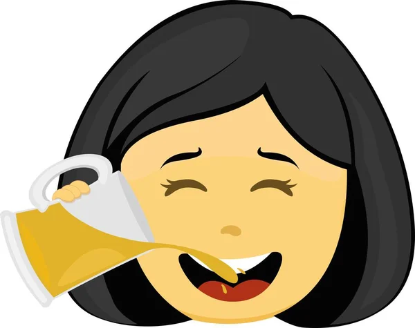 Vector Illustration Emoticon Yellow Cartoon Woman Drinking Glass Beer — Stock Vector