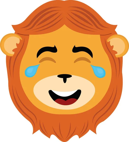 Vector Illustration Face Lion Cartoon Tears Joy Laughter — Stock Vector